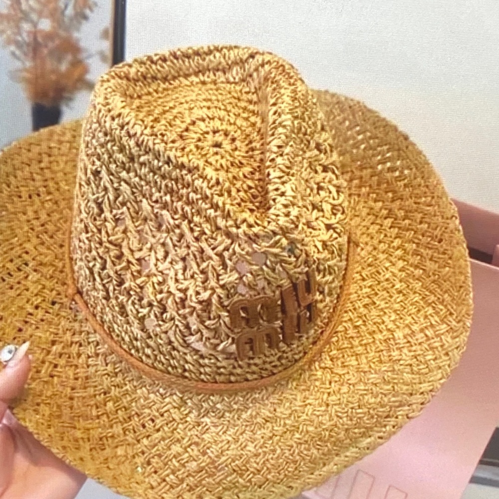 Miu Miu Natural Straw Crochet Cowboy Hat - Picture 5 of 7